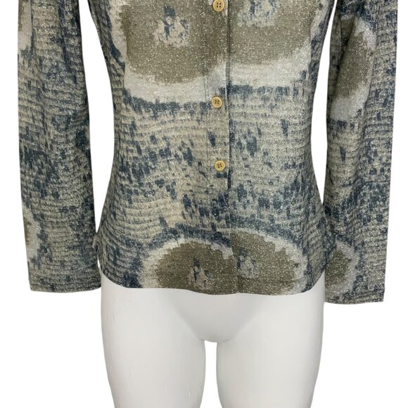 Future Ozbek Cardigan Sweater 42 US/8 Long Sleeve Button Front Shiny Knit Italy - Picture 9 of 12